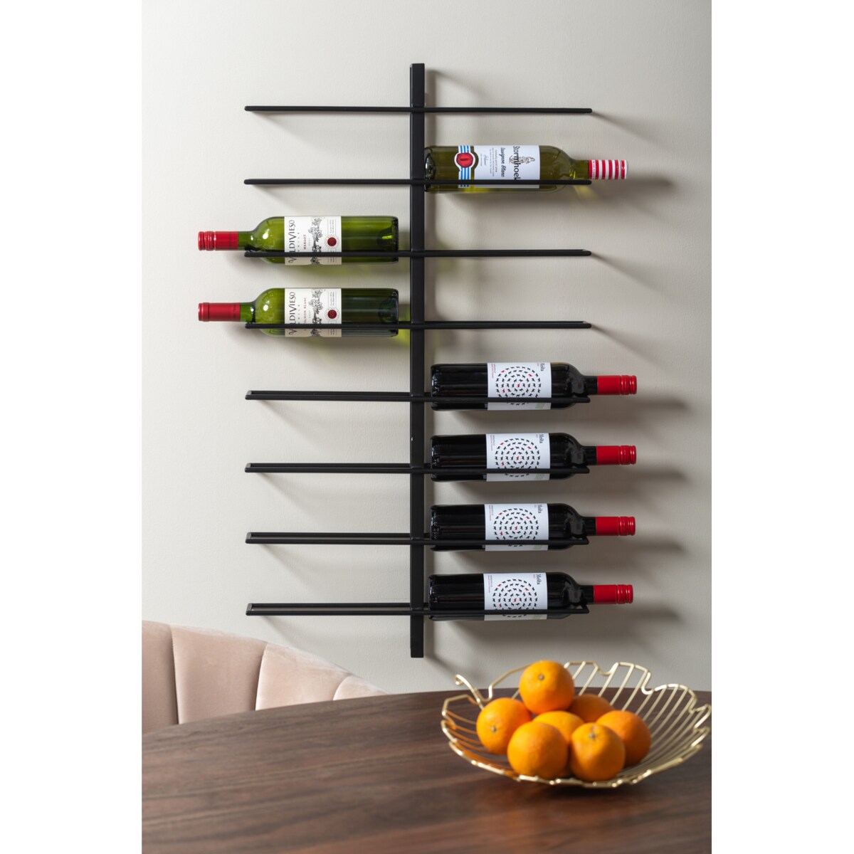 Wieszak na wino DUAL, na 16 butelek, 81 x 10 x 32,5 cm, kolor czarny, metal