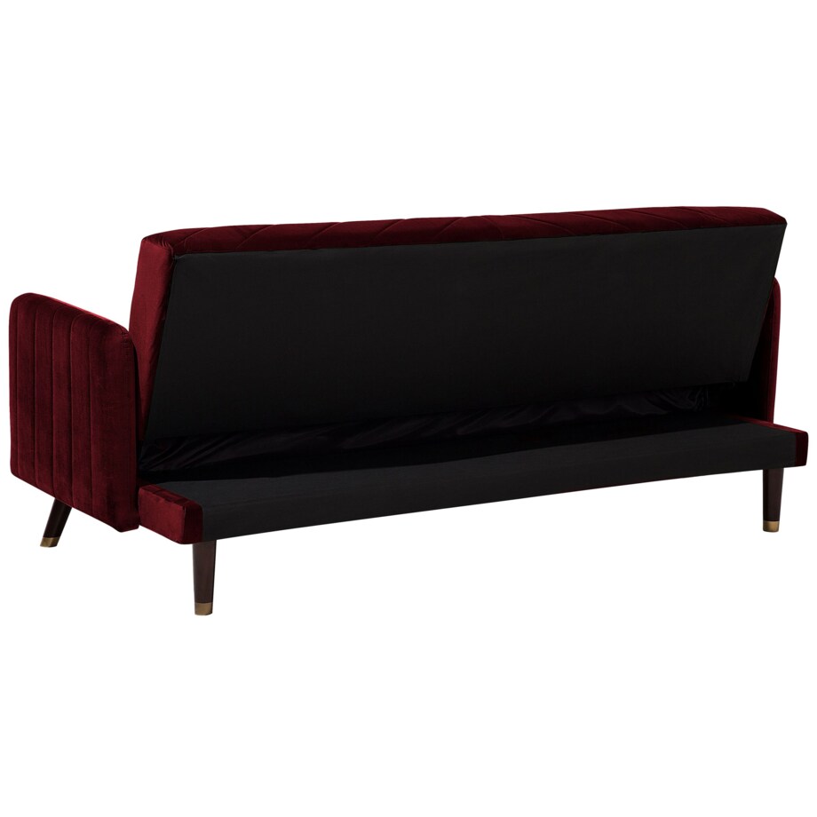 Sofa rozkładana welurowa bordowa SENJA