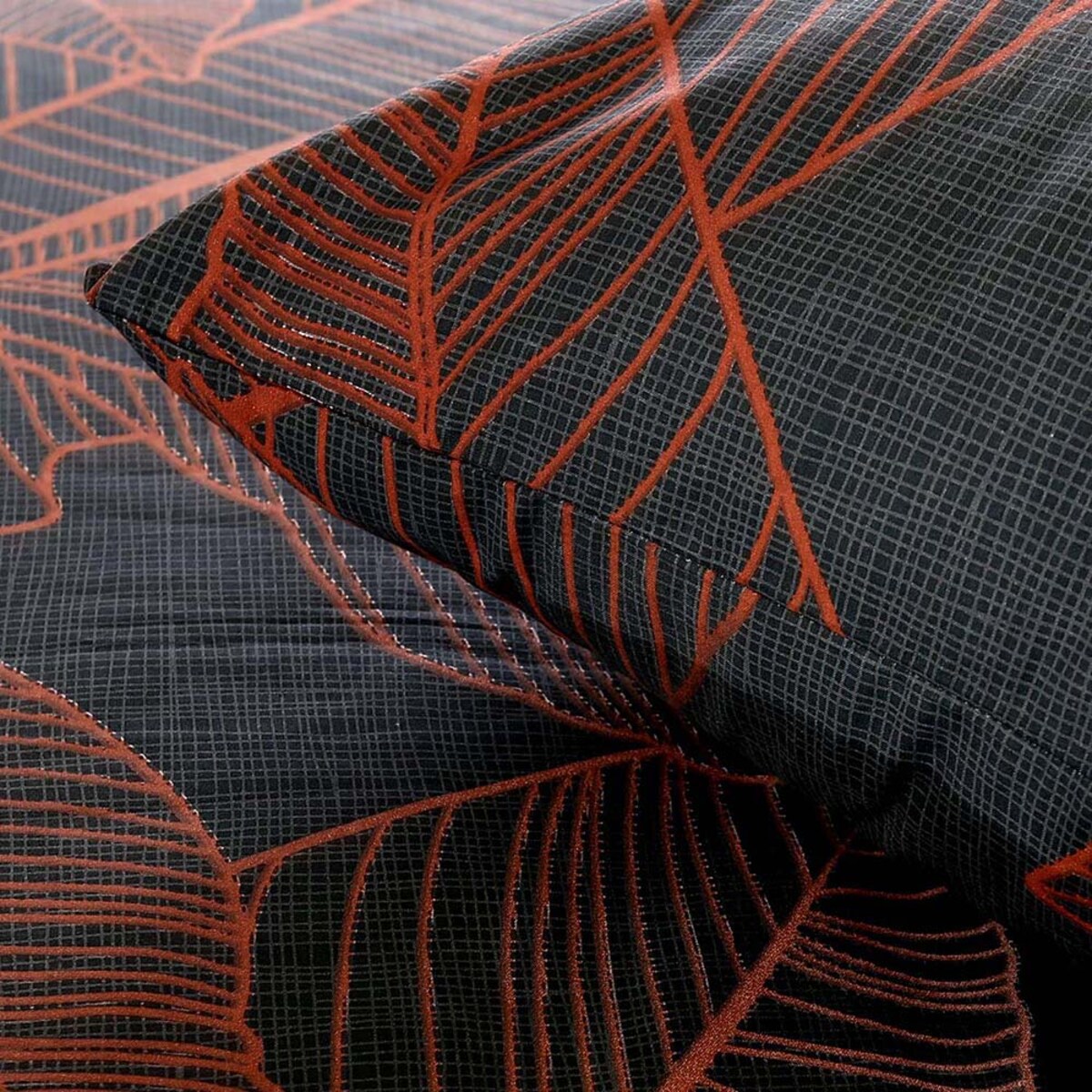 Pościel bawełniana 140x200 Carmela ciemno szara w miedziane liście, Cottonlove