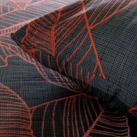 Pościel bawełniana 140x200 Carmela ciemno szara w miedziane liście, Cottonlove