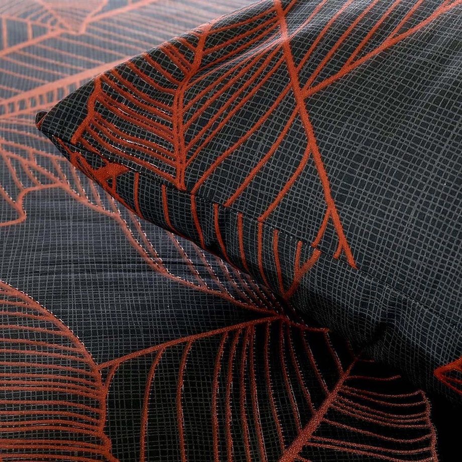 Pościel bawełniana 140x200 Carmela ciemno szara w miedziane liście, Cottonlove