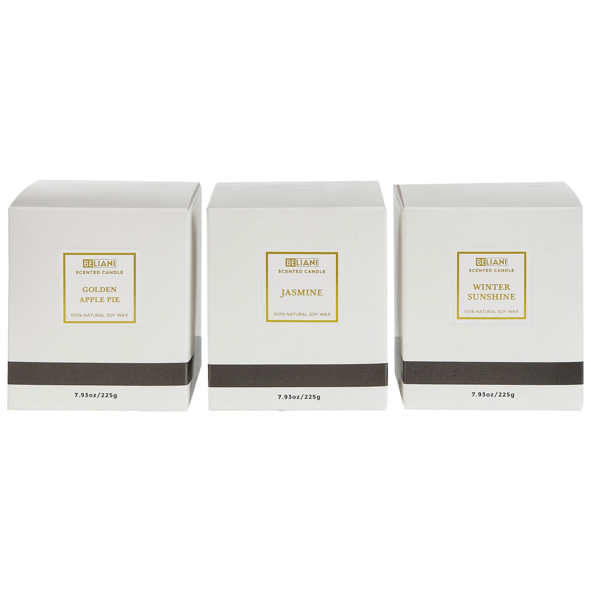 3 świece zapachowe sojowe szarlotka/ jaśmin/ zimowe słońce METALLIC GLAMOUR