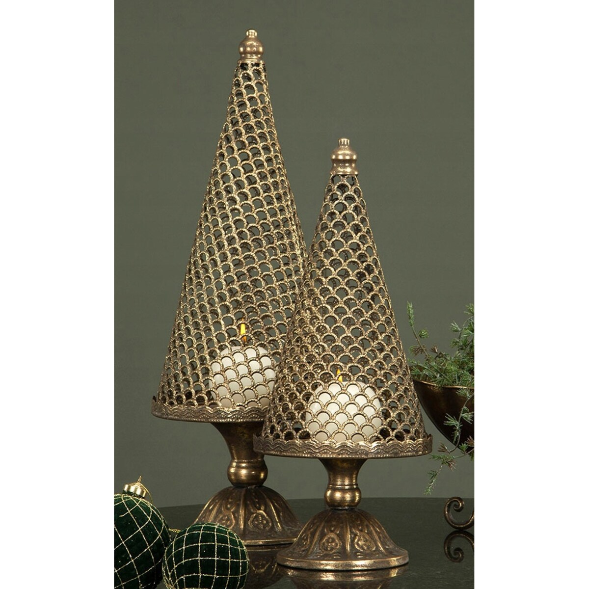 FIGURKA CHOINKA ZŁOTA ŚWIĄTECZNA 2 szt. dekoracyjna Boże Narodzenie lampion