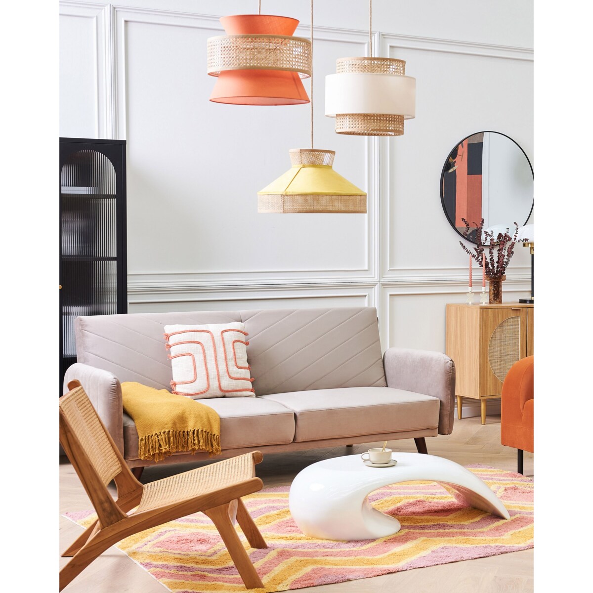 Sofa rozkładana SENJA Welur Beżowy dla 3 osób