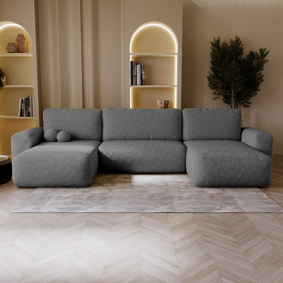 Narożnik U ILO z pojemnikiem na pościel i funkcja spania, ciemno-szary