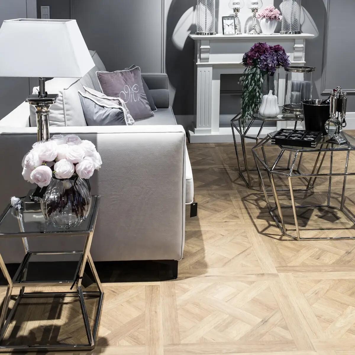 Dwupoziomowy stolik Belmont BM-ST1520S Cosmolight przezroczysty srebrny