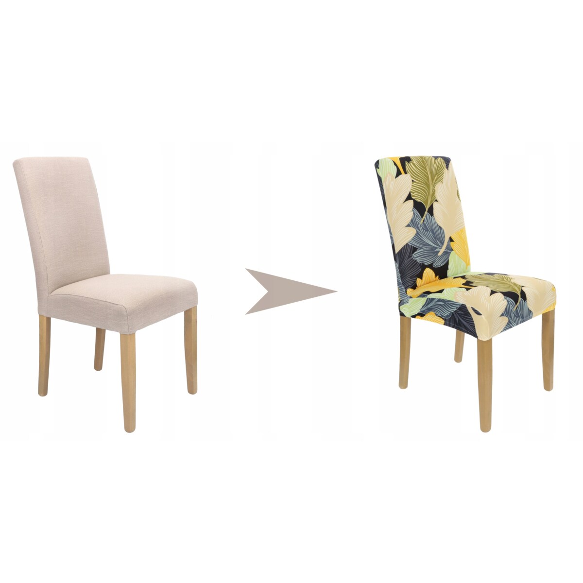 POKROWIEC NA KRZESŁO BEŻOWE ŻÓŁTE LIŚCIE WZORY ELASTYCZNY [21CA]