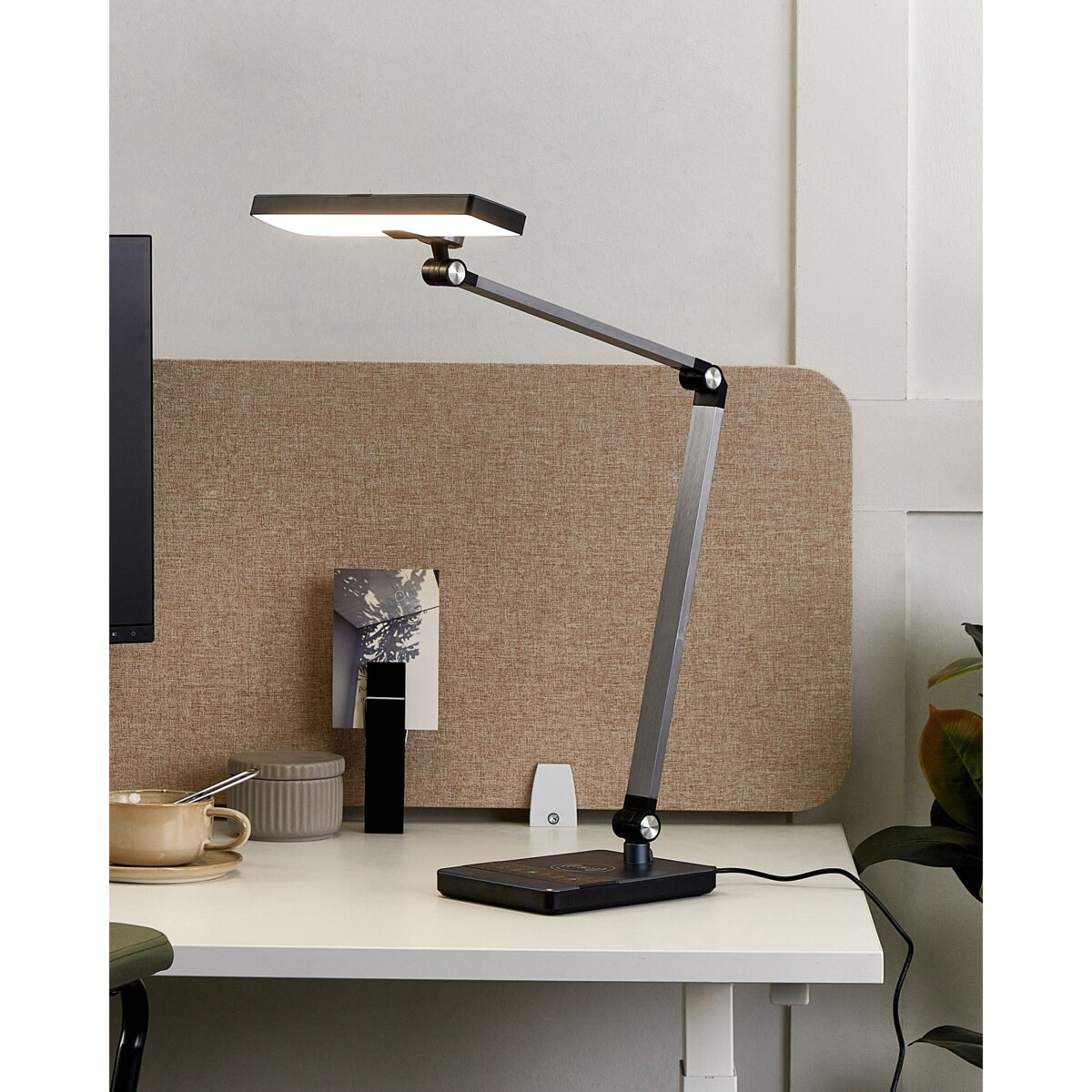 Lampa biurkowa LED LACERTA Z ładowarką indukcyjną Metal Czarny
