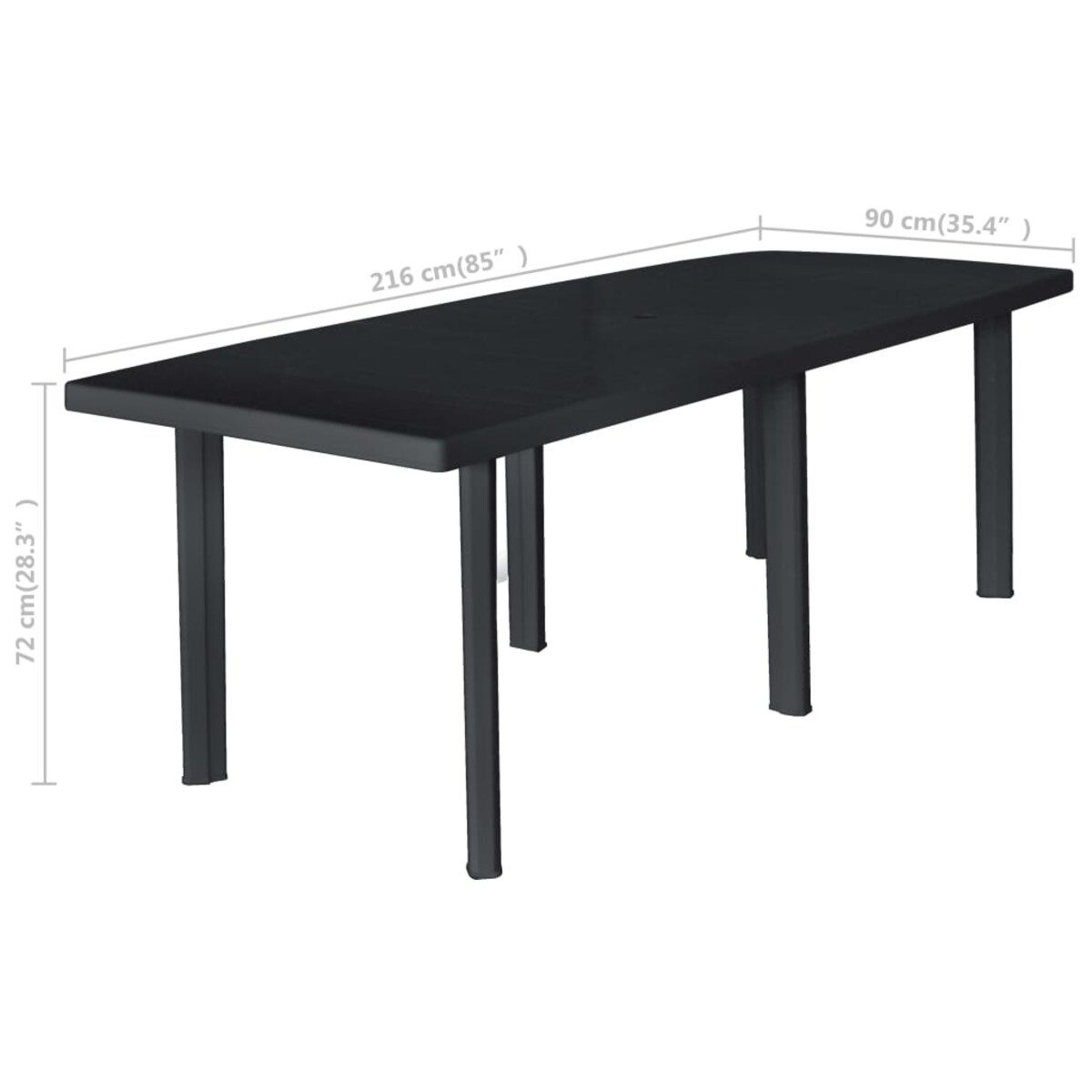 vidaXL Stół ogrodowy, antracytowy, plastik, 216 x 90 x 72 cm