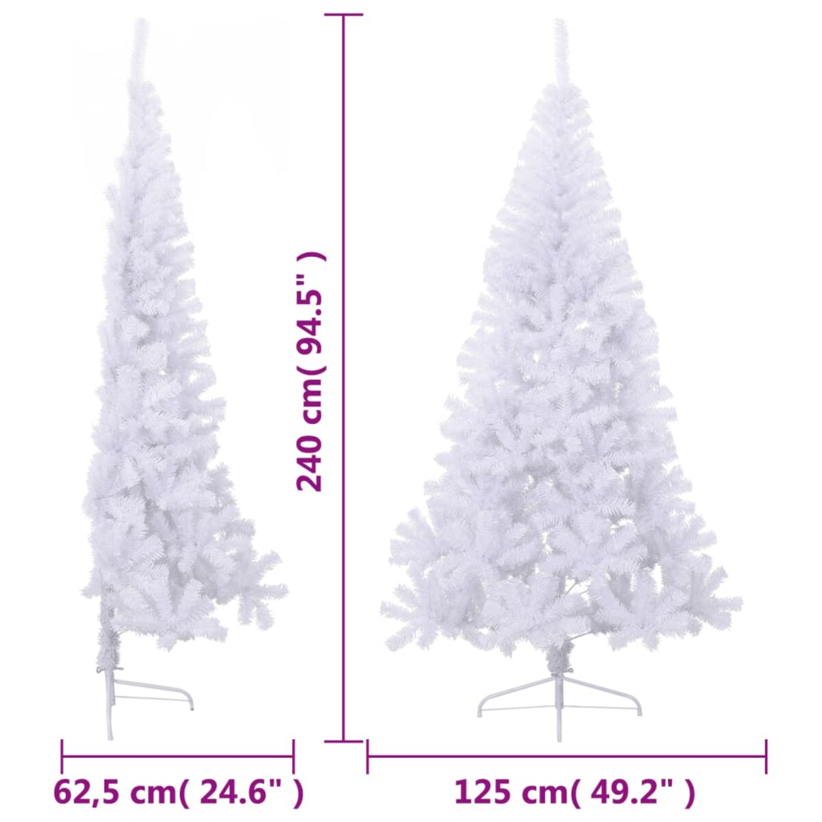 vidaXL Sztuczna choinka, ze stojakiem, połówka, biała, 240 cm, PVC