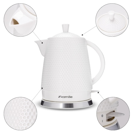 Czajnik elektryczny bezprzewodowy ceramiczny biały 1.5L KAMILLE
