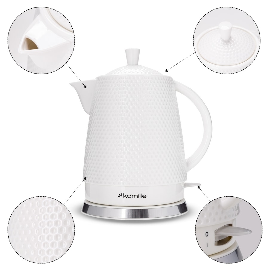 Czajnik elektryczny bezprzewodowy ceramiczny biały 1.5L KAMILLE