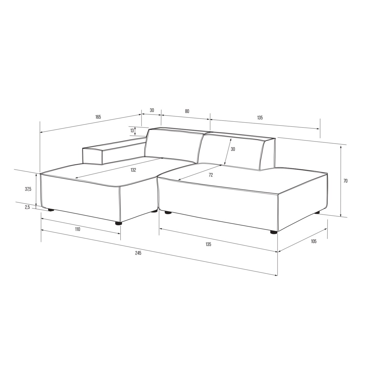 Narożnik otwarty lewy Modularis - Szary Welur