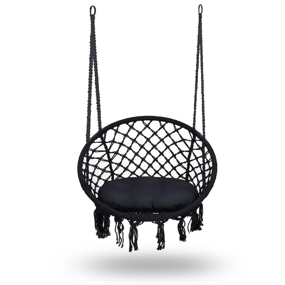 Huśtawka bocianie gniazdo ogrodowa z poduszką fotel wiszący boho Sofotel czarna