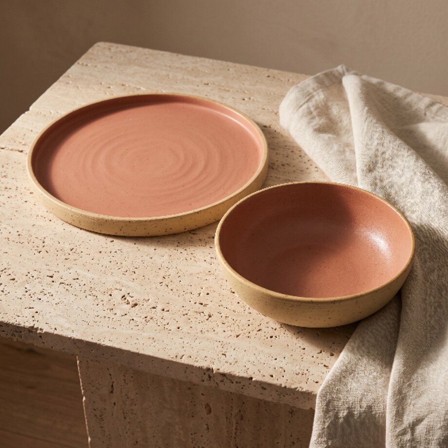 Zestaw ceramiczny talerz 23,5 cm i miseczka handmade z Polski HU.KA Runa