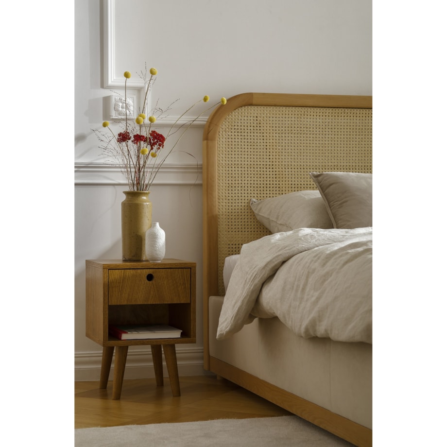 Łóżko Japandi (180X200) z pojemnikiem na pościel w tkaninie Tierra 02