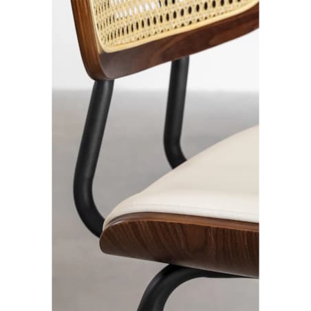 Krzesło barowe z drewna, rattanu i ekoskóry Raysa brązowe