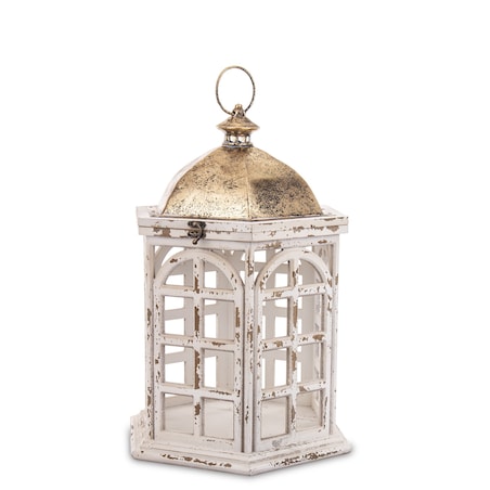 Lampion latarnia drewno-metal 57x37x32 cm biało-złoty LUMBERI-3 small