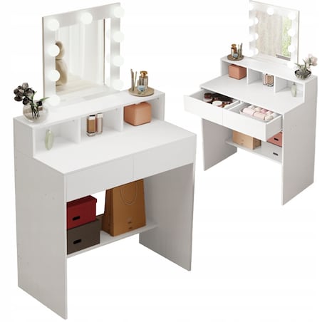 Toaletka z lustrem led do makijażu wizażu kosmetyczna nowoczesna loft 80 cm