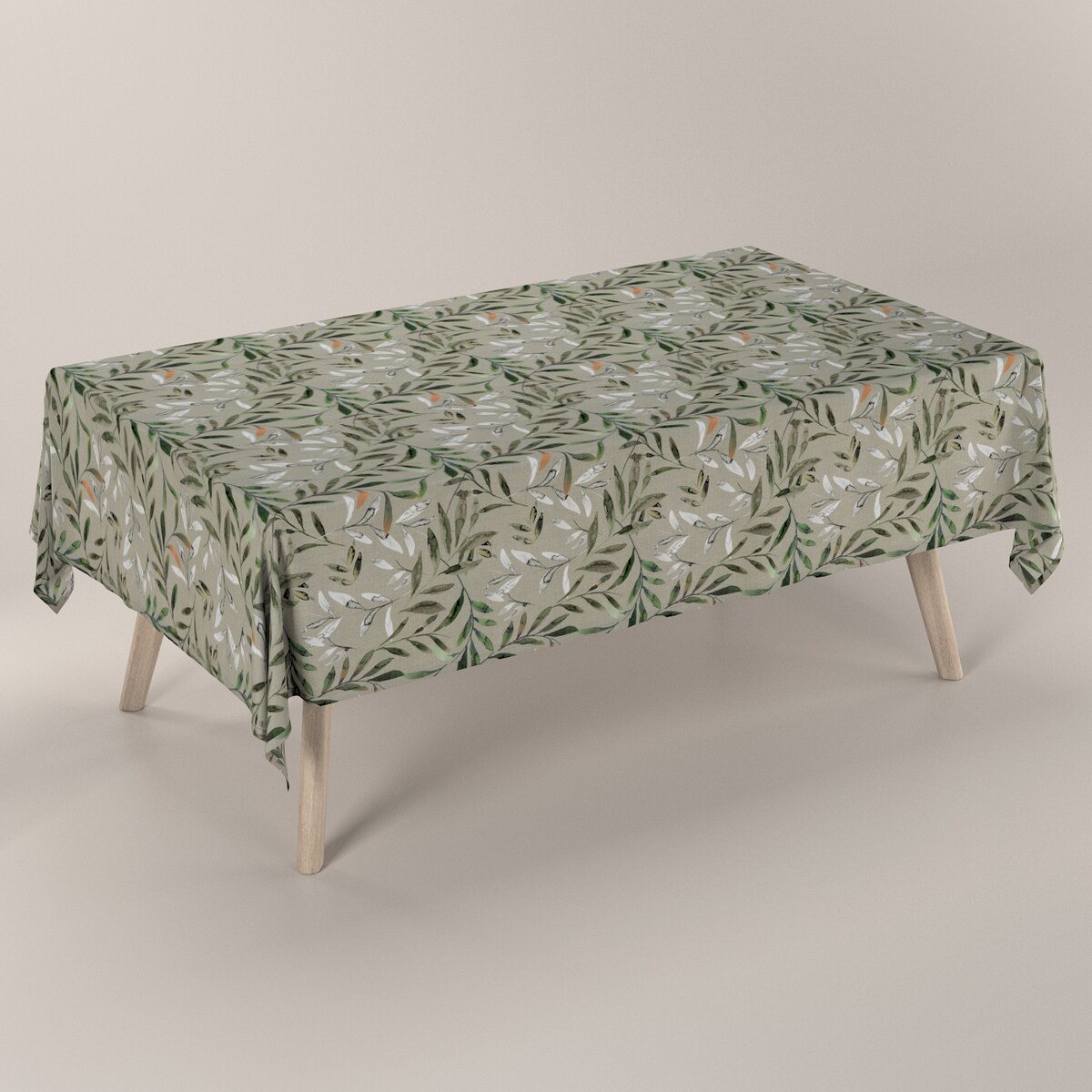 Obrus prostokątny 130 x 160 cm zielone gałązki na szarym tle