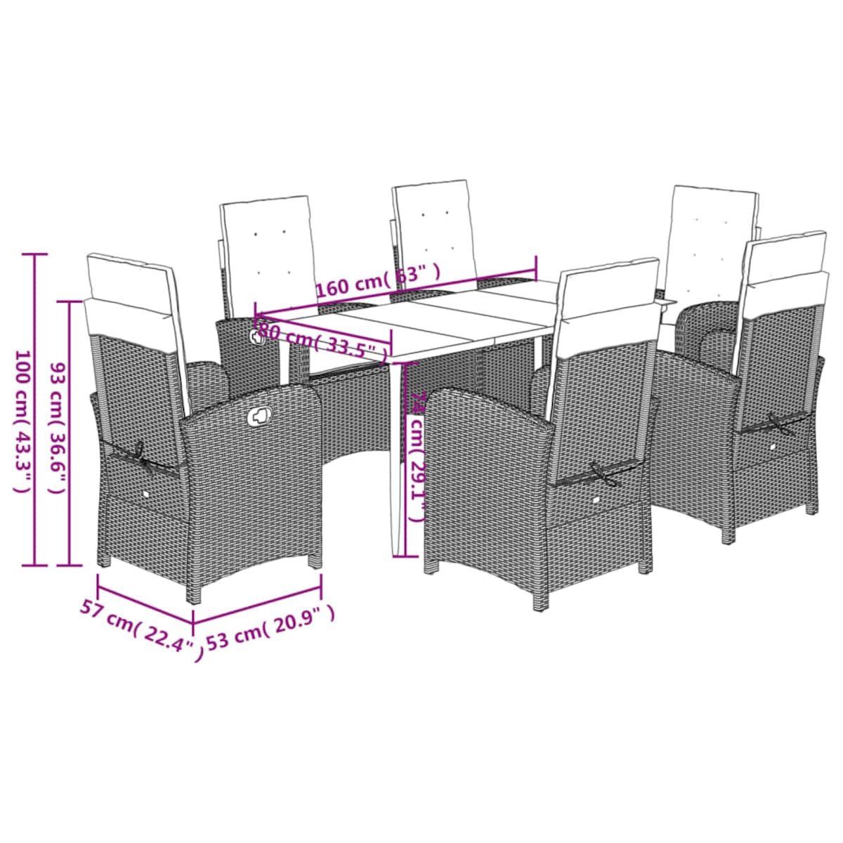 vidaXL 7-cz. zestaw mebli ogrodowych z poduszkami, szary, rattan PE