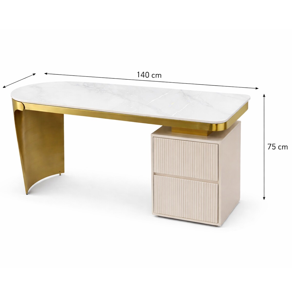 Biurko Matrix Premium – kaszmirowo złote biurko Glamour z kamiennym blatem
