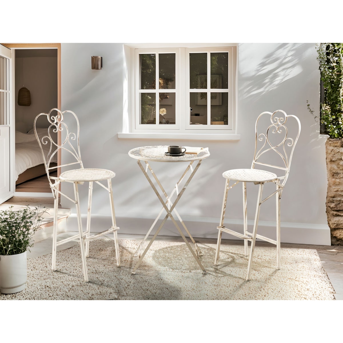 Stolik ogrodowy barowy TRIESTE 60 cm 60 cm Metal Jasnobeżowy