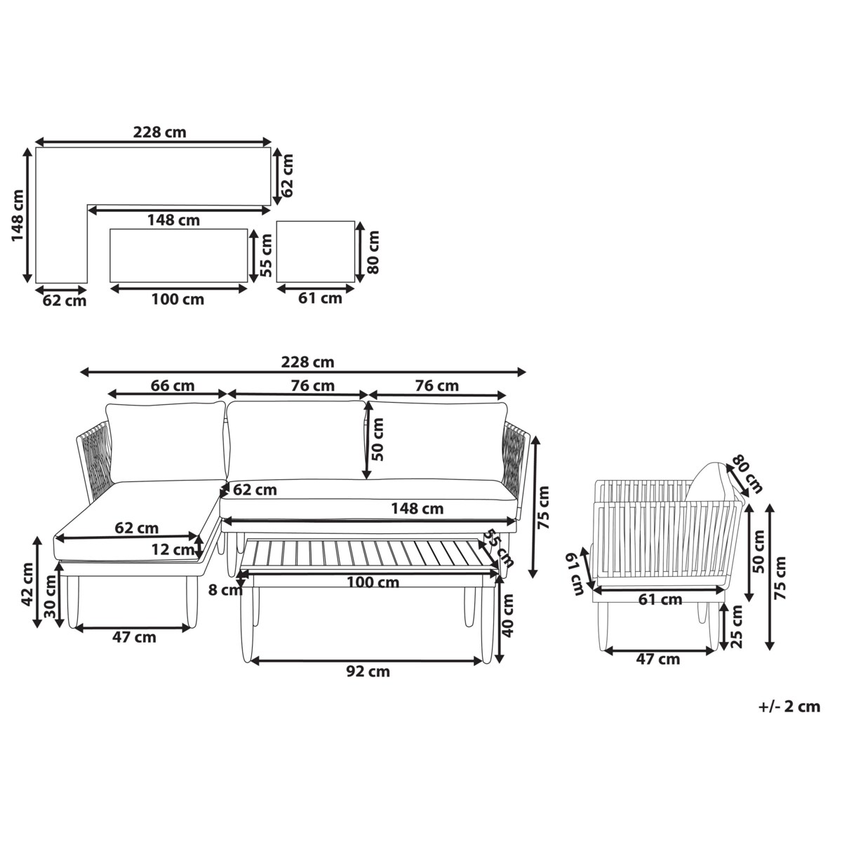 Zestaw ogrodowy drewno akacjowe 4-osobowy prawostronny złamana biel CREMONA