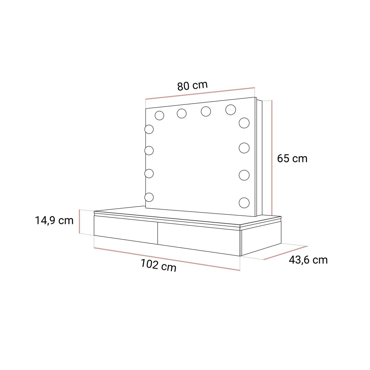 Toaletka kosmetyczna AURORA SILVER ELITE wisząca z lustrem biały połysk