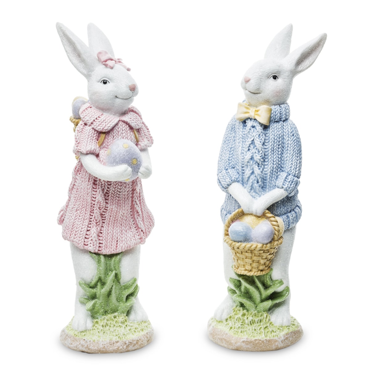 Dekoracja - para eleganckich króliczków z pisankami 22x7x7 cm w swetrach