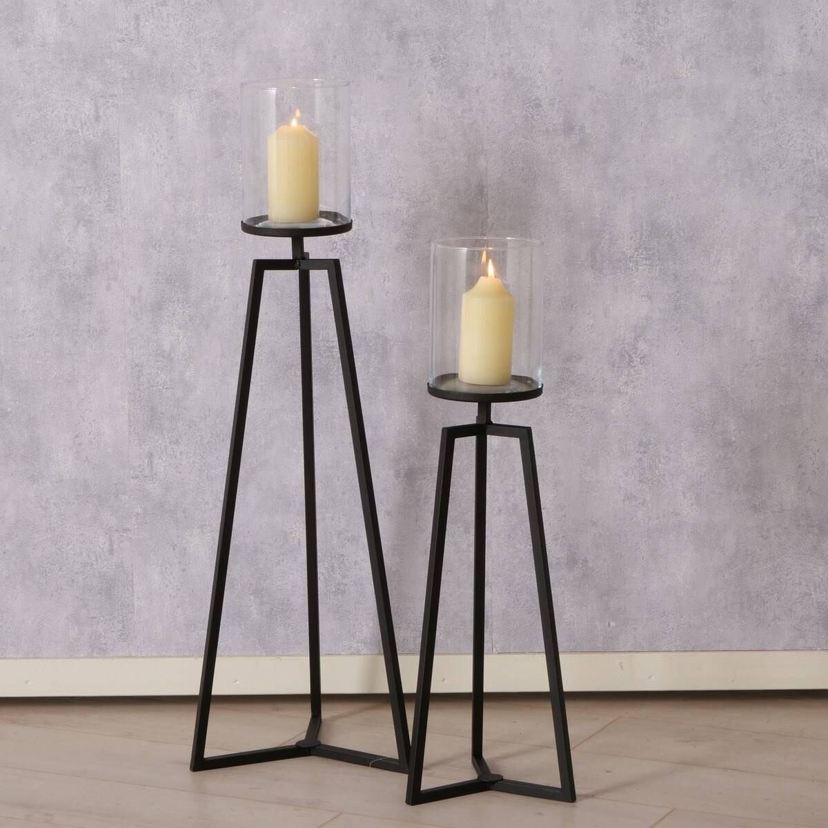 Szklane świeczniki na metalowym stelażu Cosa, 75-95 cm