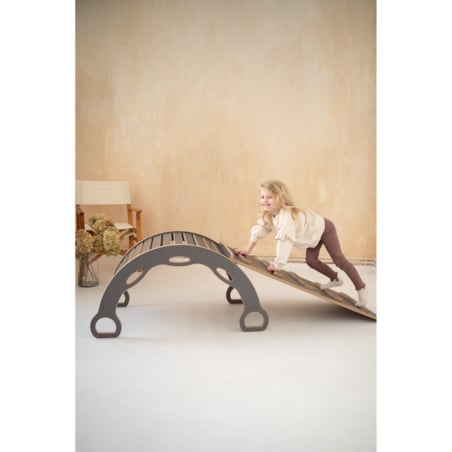 DUŻY bujak montessori z uchwytami + DUŻA zjeżdżalnia DRABINKA - szary