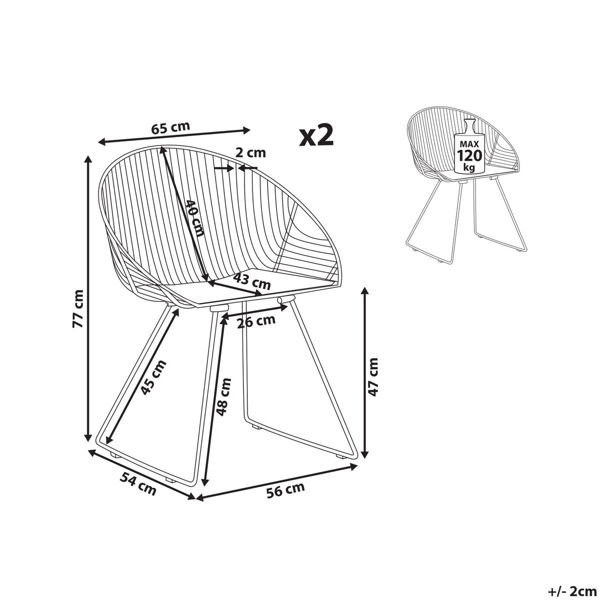 Zestaw 2 krzeseł do jadalni AURORA Metal Srebrny