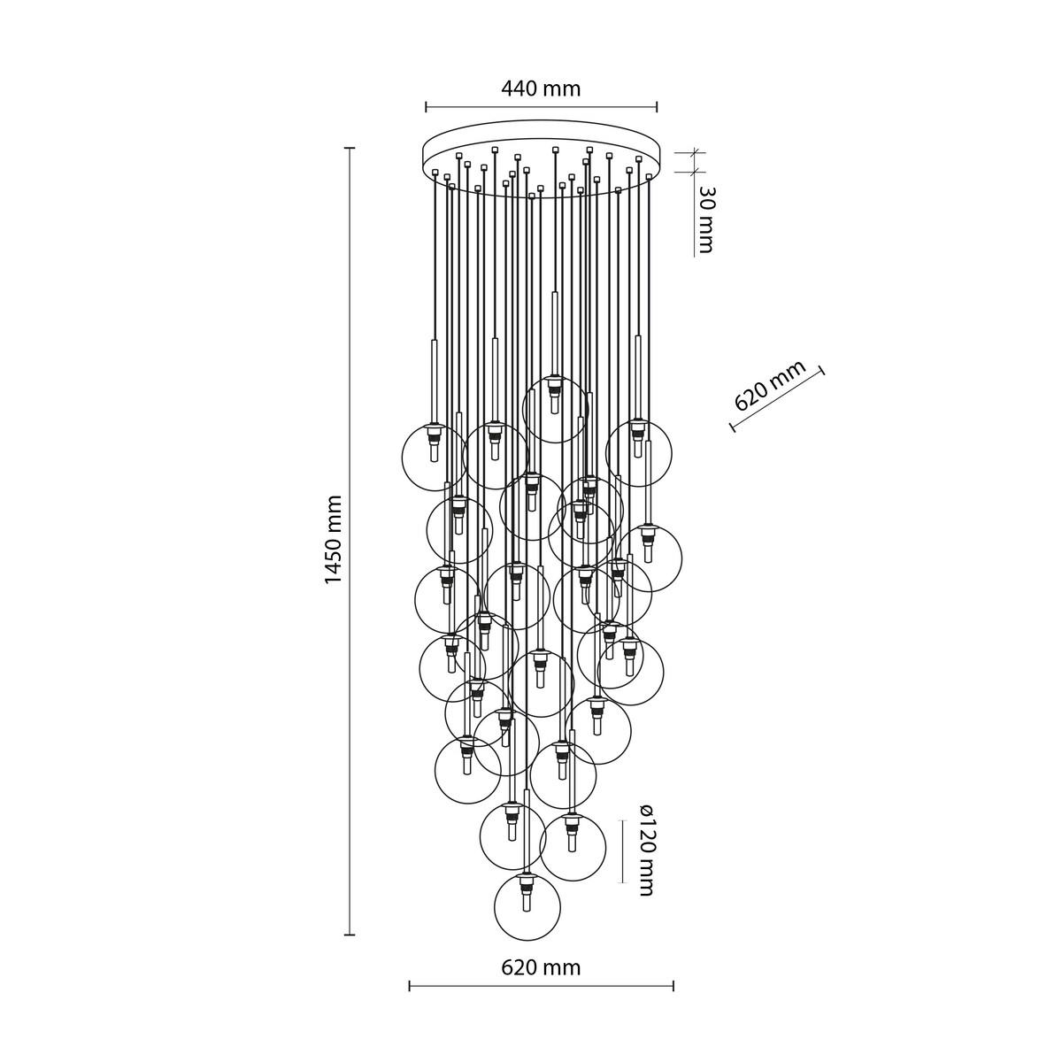 Lampa wisząca TK Lighting NILOS 10099 czarno-złota 26xG9 62 cm regulowana do salonu i jadalni