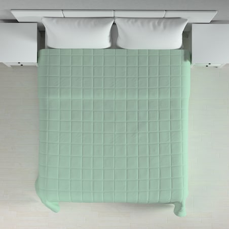 Narzuta pikowana w kratę 260x210 zieleń eukaliptusa