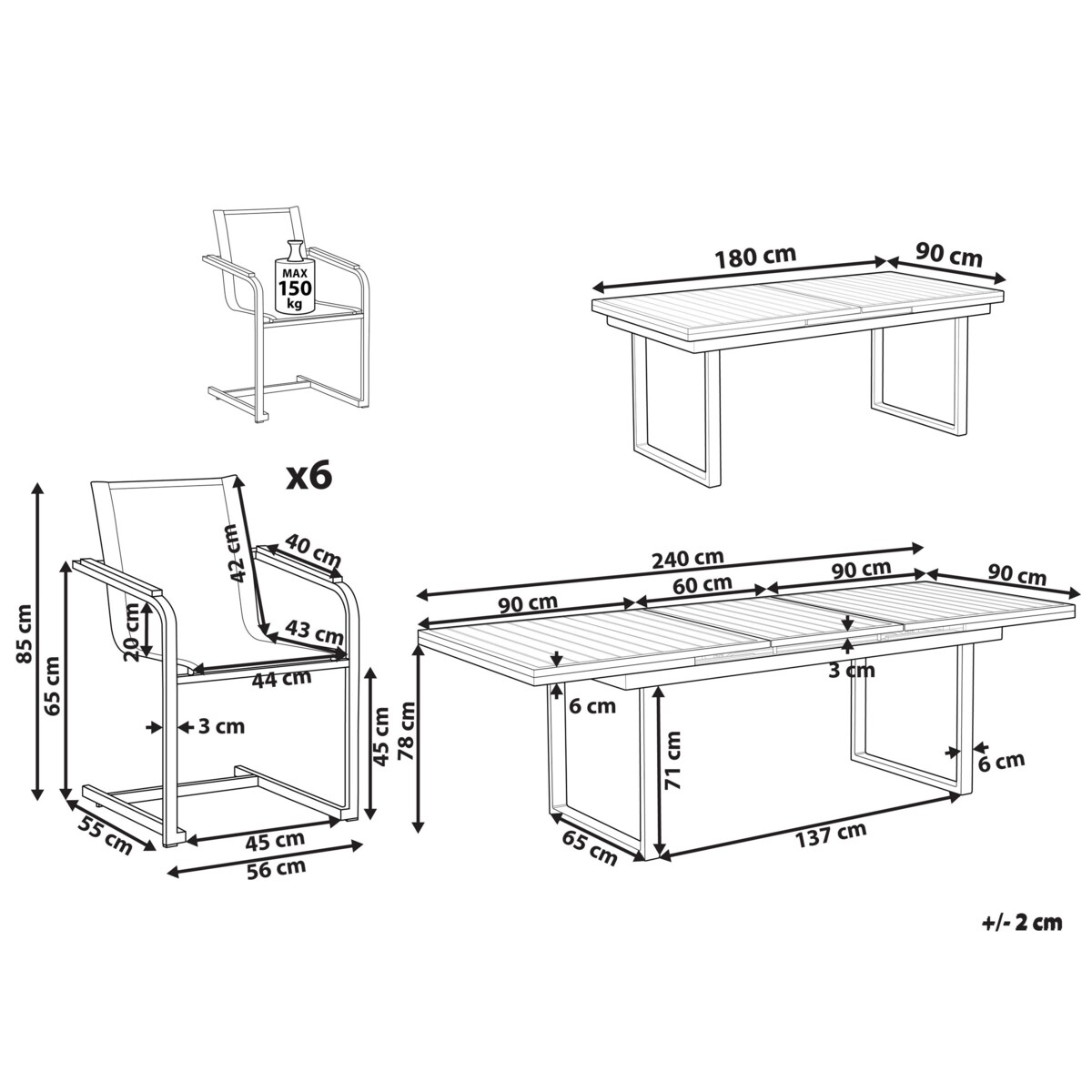 Zestaw ogrodowy dla 6 osób VALCANETTO/COSOLETO Metal Szary