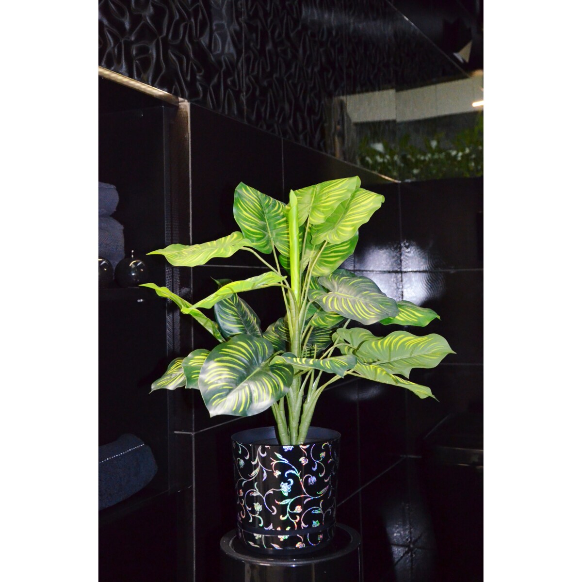 12 cm wzór KWIATY MIENIĄCE Doniczka z podstawką tęczowy efekt holograficzny niezwykła kwiatowa glamour brokatowa