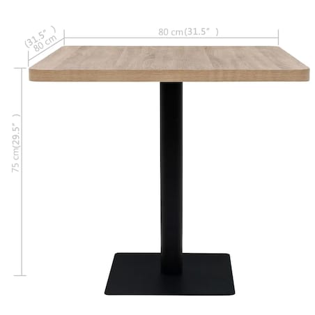 vidaXL Stolik bistro z MDF na stalowej podstawie, 80x80x75 cm, dębowy