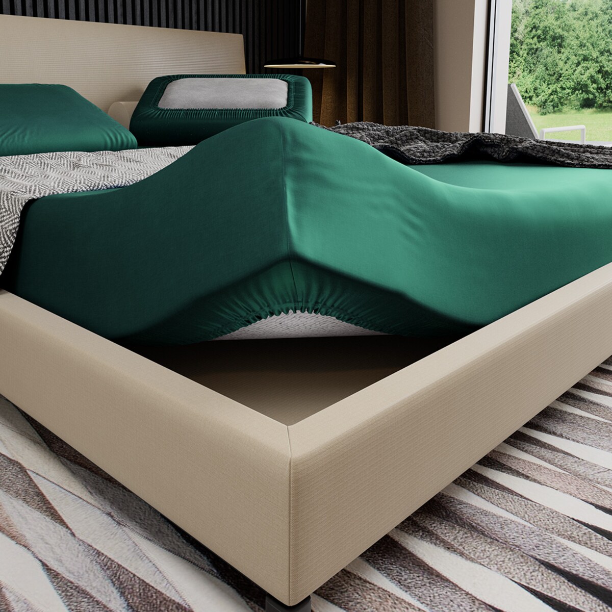 Prześcieradło z gumką 90x200 zielone satynowe PAN MATERAC 100% bawełna