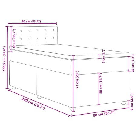 vidaXL Łóżko kontynentalne z materacem, brązowe, tkanina, 90x200 cm