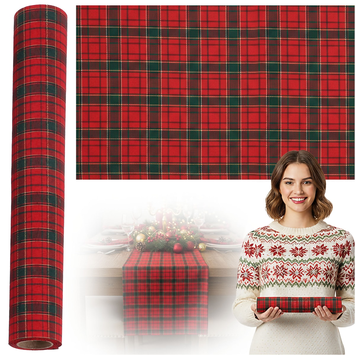 Bieżnik Świąteczny Na Stół 270x28 cm Serwetka Świąteczna Dekoracyjna Krata