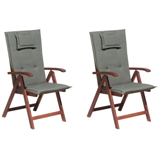 Zestaw 2 krzeseł ogrodowych drewno akacjowe z poduszkami szarymi TOSCANA