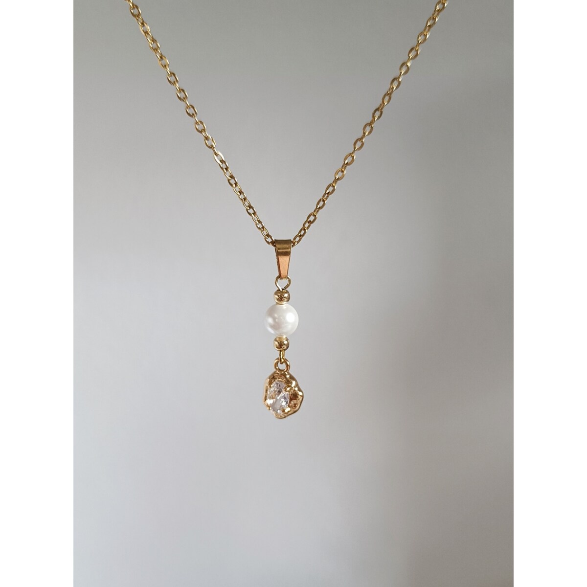 Naszyjnik złoty zawieszka perły ELEGANCKI robiony boho VINTAGE wisiorek