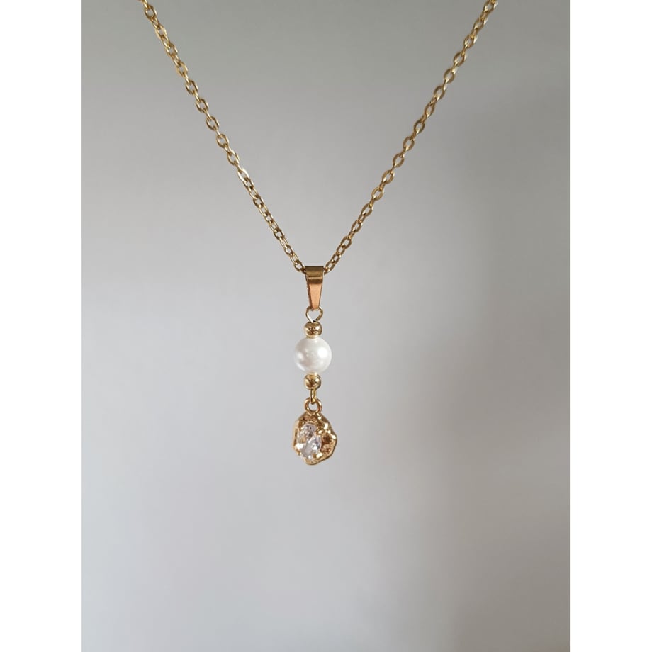 Naszyjnik złoty zawieszka perły ELEGANCKI robiony boho VINTAGE wisiorek