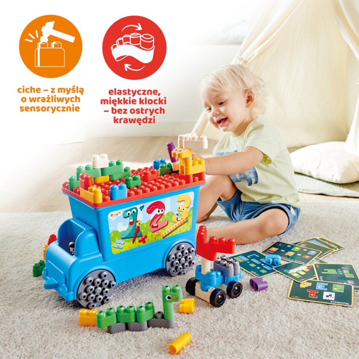 Miękkie Klocki Konstrukcyjne w Aucie Licz i Baw Się - Laweta 114 el. 18m+ PolyM