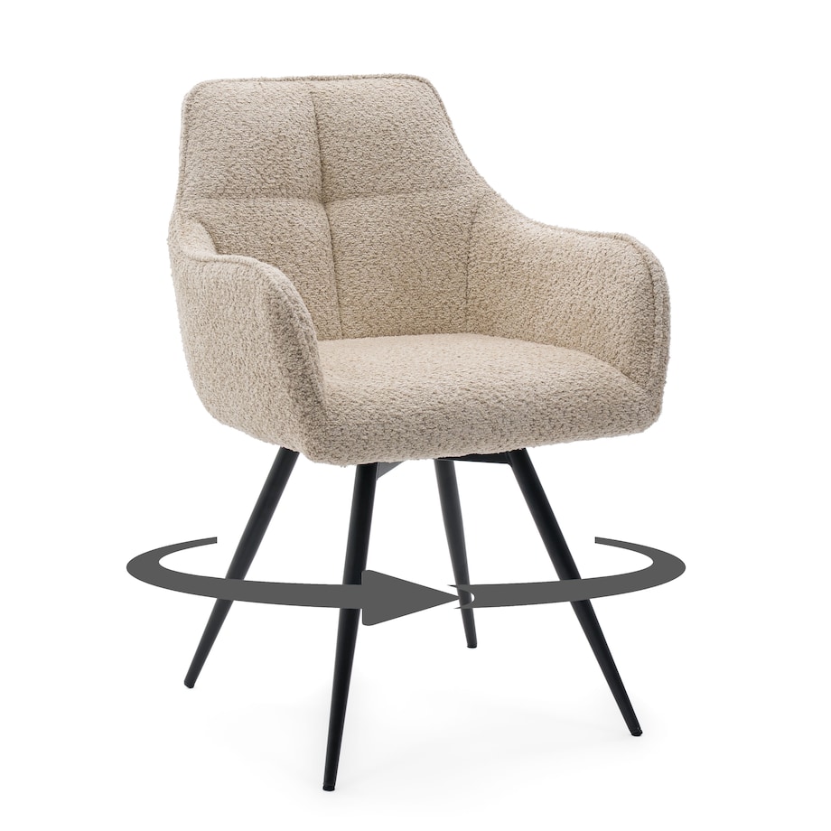 Krzesło tapicerowane obrotowe boucle do salonu QUATTRO jasnobeżowe