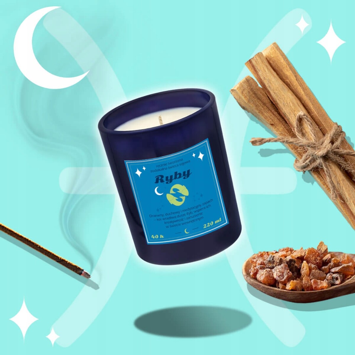 Zestaw prezentowy RYBY herbata i świeczka zapachowa dla osoby ze znakiem zodiaku ryb - prezent upominek dla kobiety faceta mamy taty babci dziadka