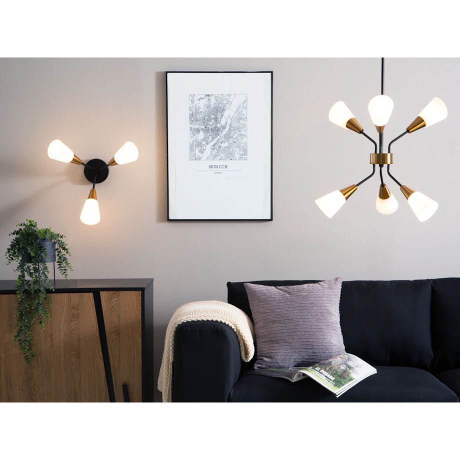 Lampa wisząca 6-punktowa szklana biało-złota AROYO VI