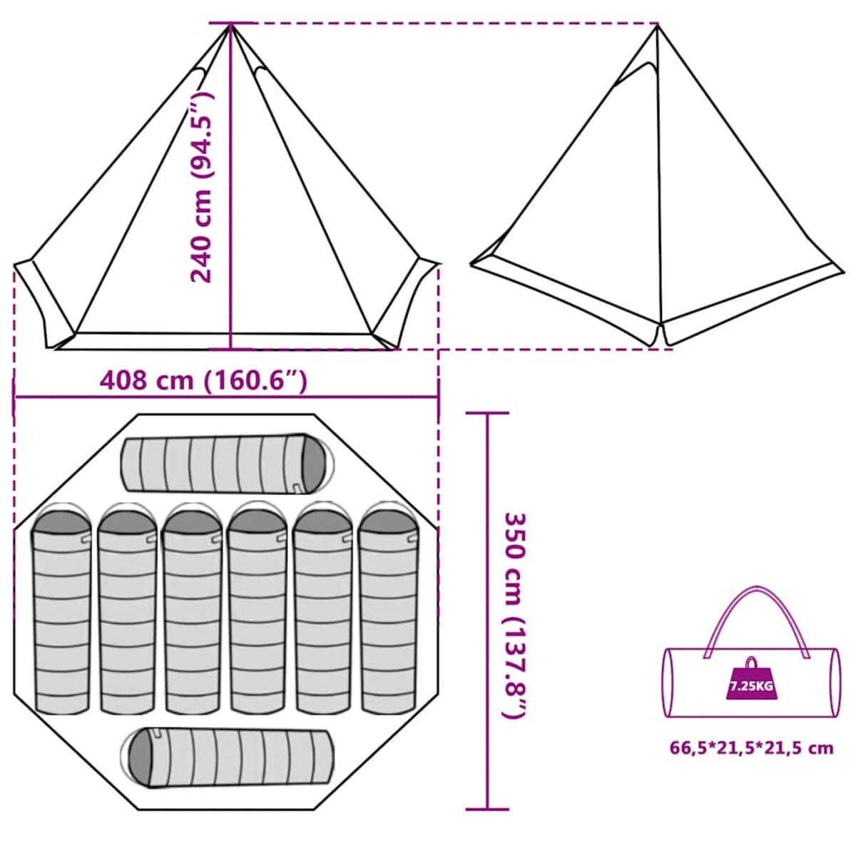 vidaXL Namiot rodzinny tipi, 8-osobowy, brązowy, wodoszczelny