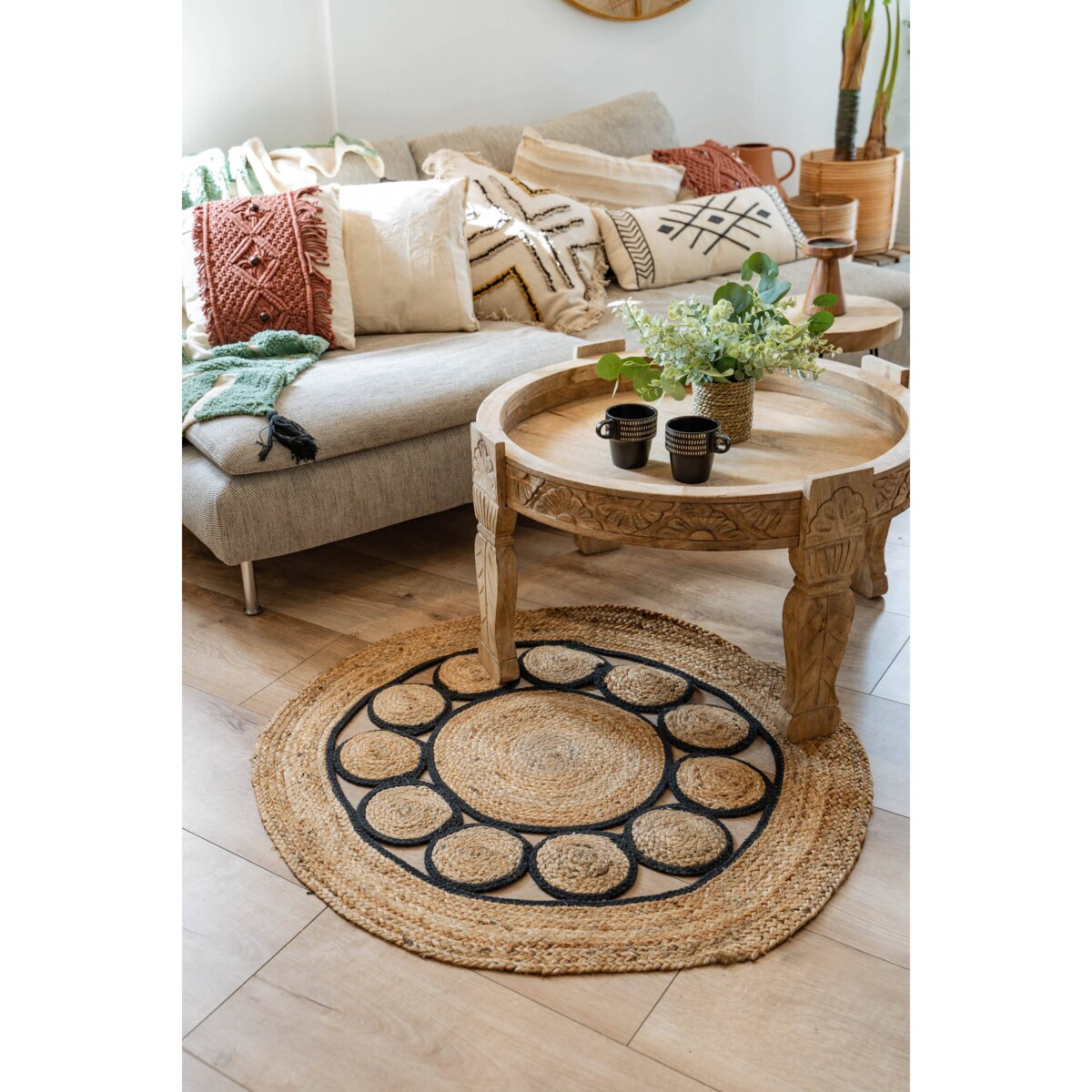 Dywan boho z juty, okrągły, Ø 90 cm